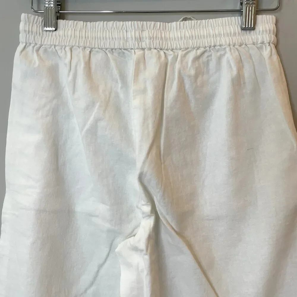 J.Crew Factory Linen Blend Slim Wide Leg Drawstring Pant Holiday CG402 White 2 - Picture 8 of 14